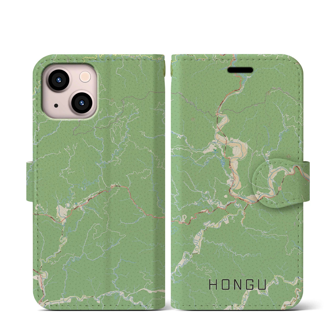 【本宮（和歌山県）】地図柄iPhoneケース（手帳タイプ）ナチュラル・iPhone 13 mini 用