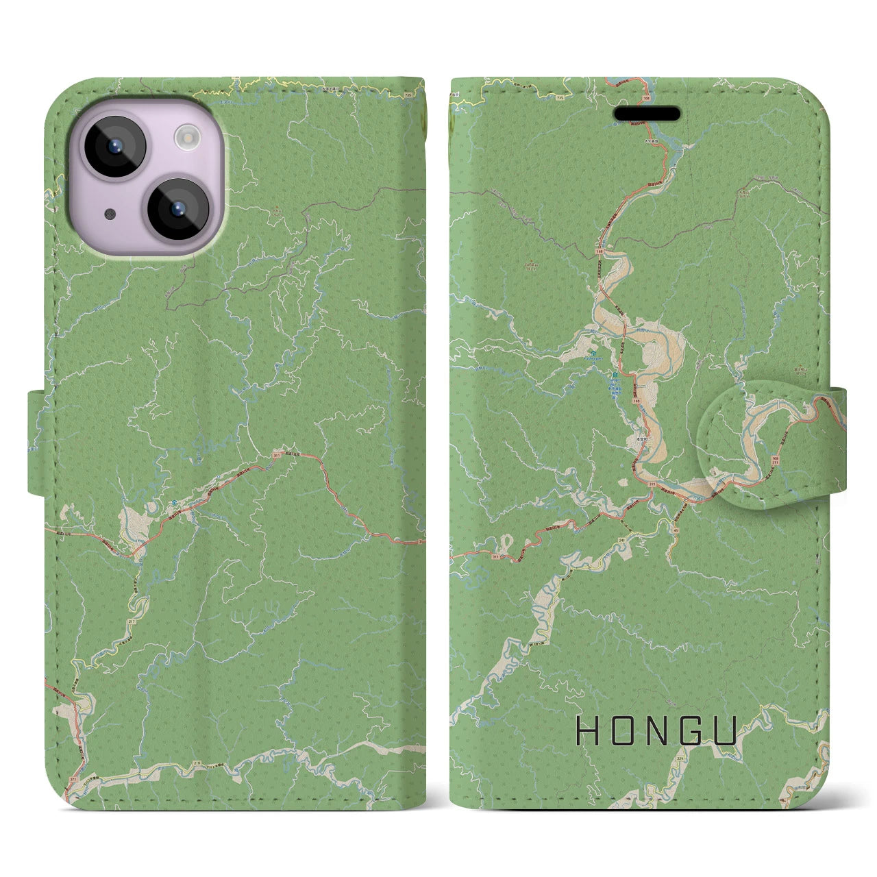 【本宮（和歌山県）】地図柄iPhoneケース（手帳タイプ）ナチュラル・iPhone 14 用