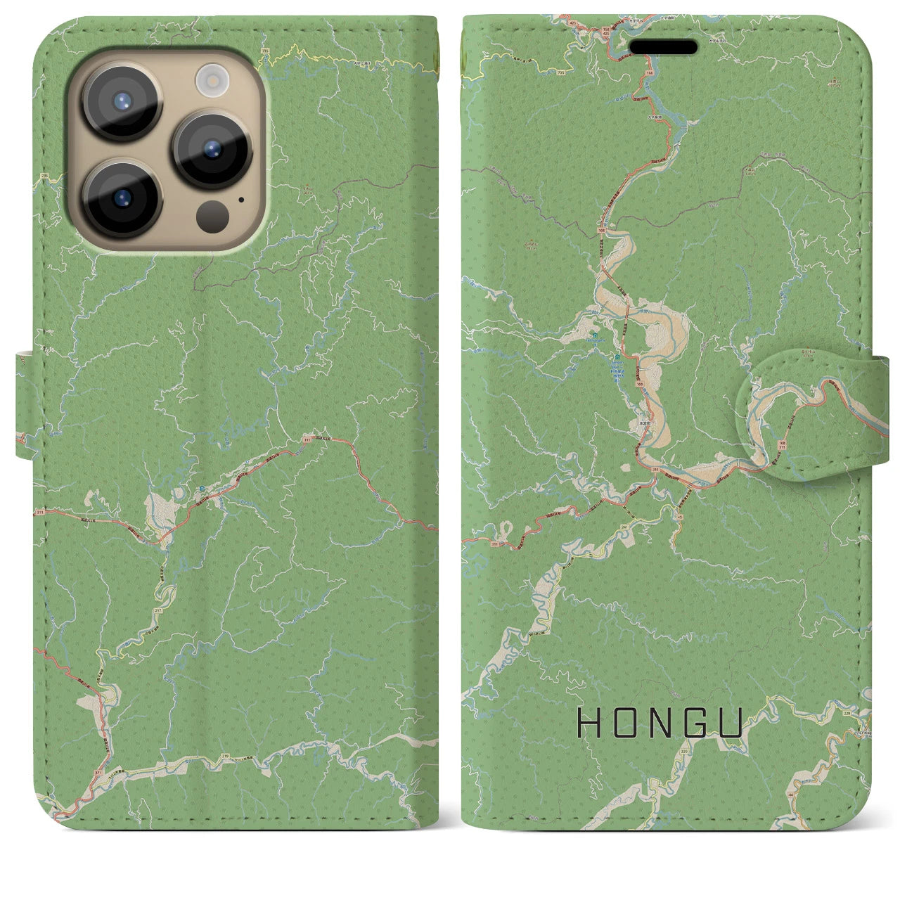 【本宮（和歌山県）】地図柄iPhoneケース（手帳タイプ）ナチュラル・iPhone 14 Pro Max 用