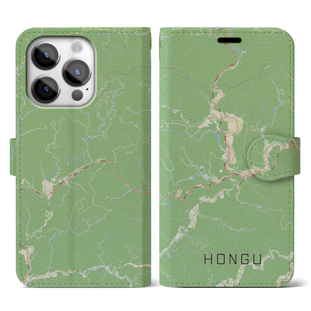 【本宮（和歌山県）】地図柄iPhoneケース（手帳タイプ）ナチュラル・iPhone 14 Pro 用