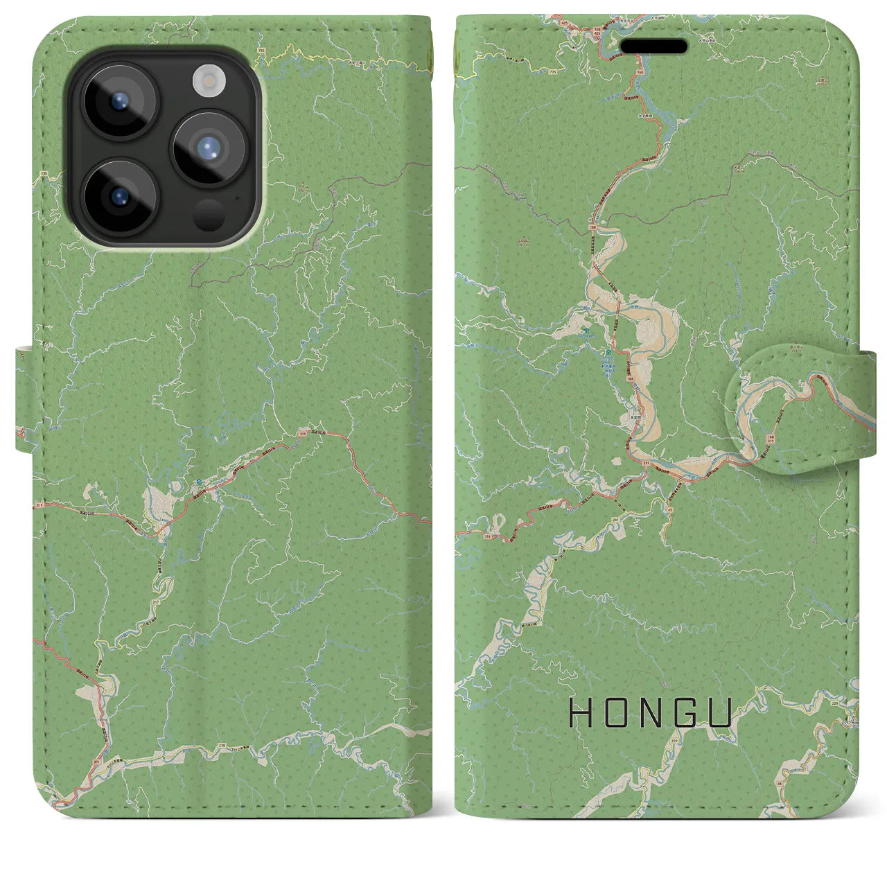 【本宮（和歌山県）】地図柄iPhoneケース（手帳タイプ）ナチュラル・iPhone 15 Pro Max 用