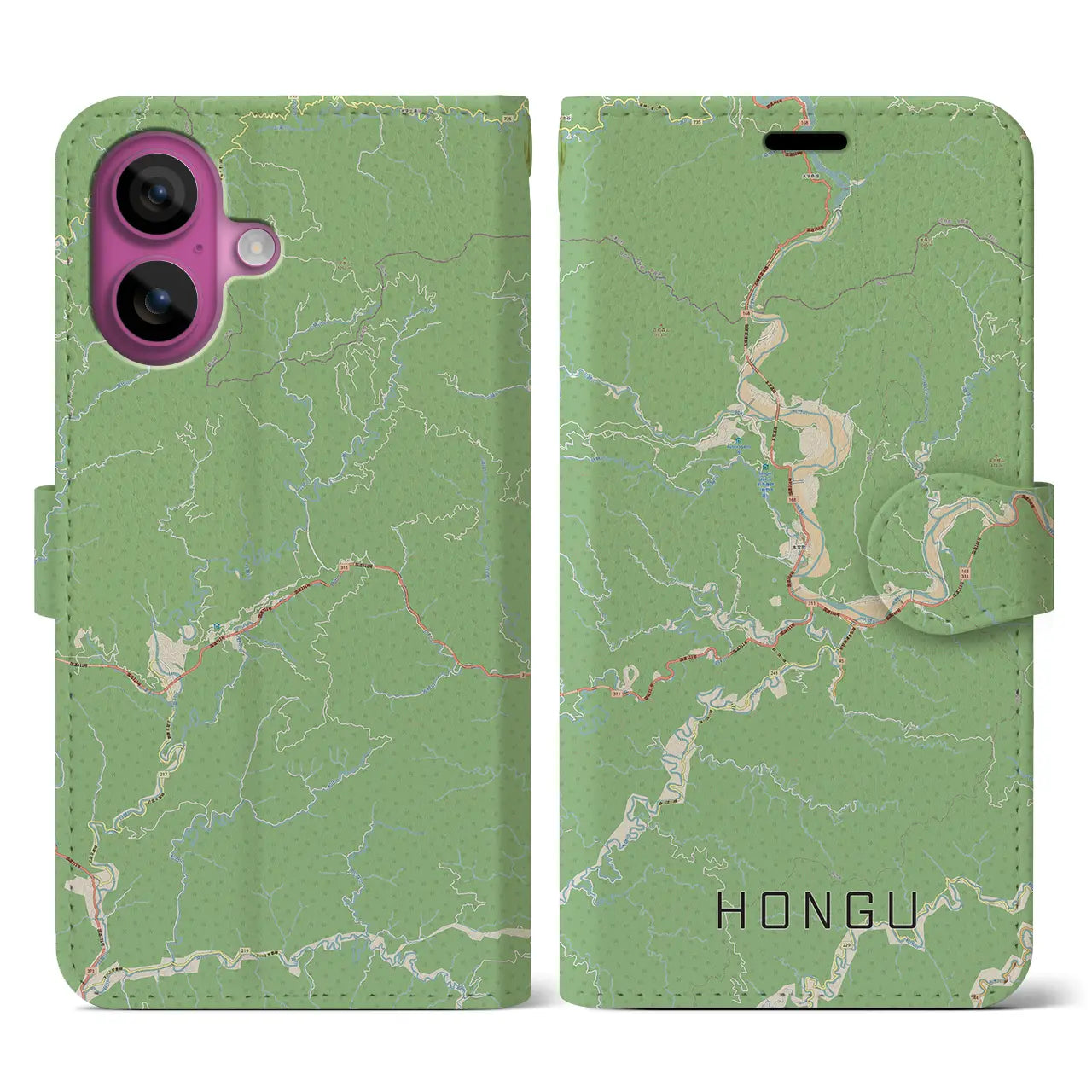 【本宮（和歌山県）】地図柄iPhoneケース（手帳タイプ）ナチュラル・iPhone 16 Pro 用