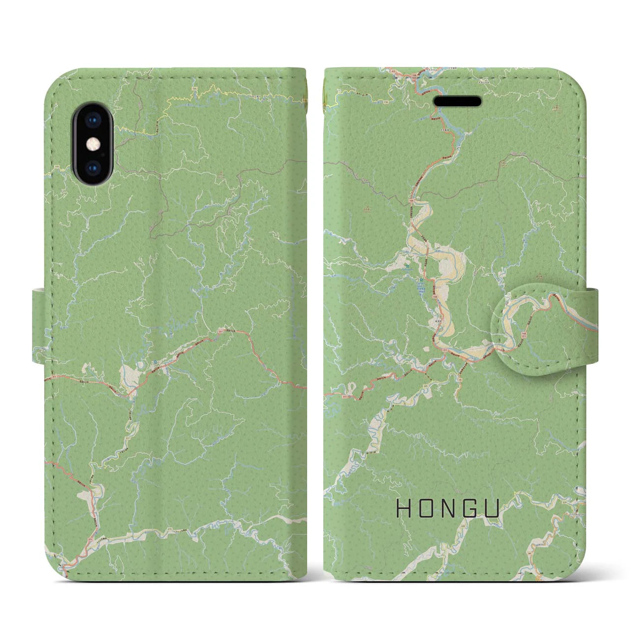 【本宮（和歌山県）】地図柄iPhoneケース（手帳タイプ）ナチュラル・iPhone XS / X 用