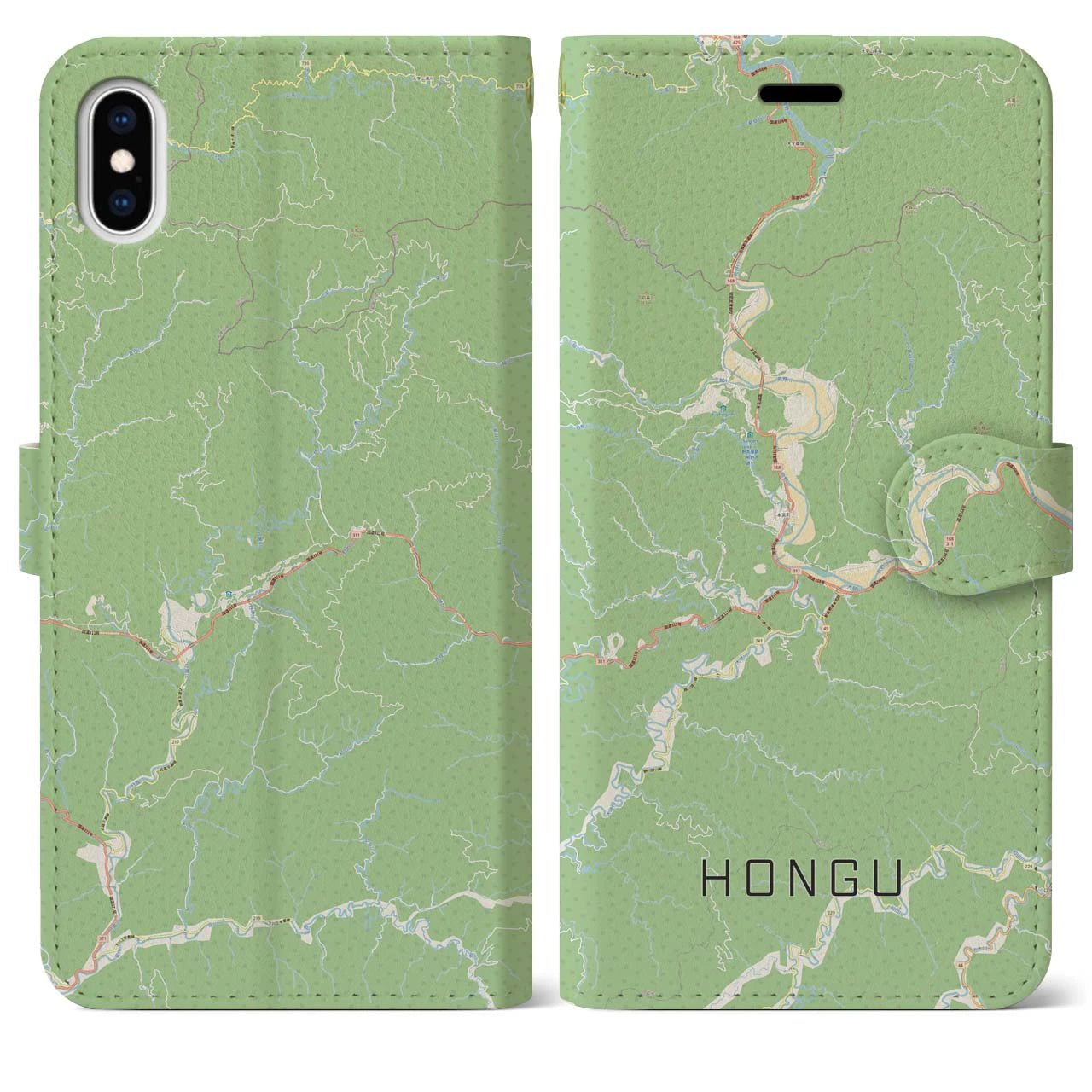 【本宮（和歌山県）】地図柄iPhoneケース（手帳タイプ）ナチュラル・iPhone XS Max 用