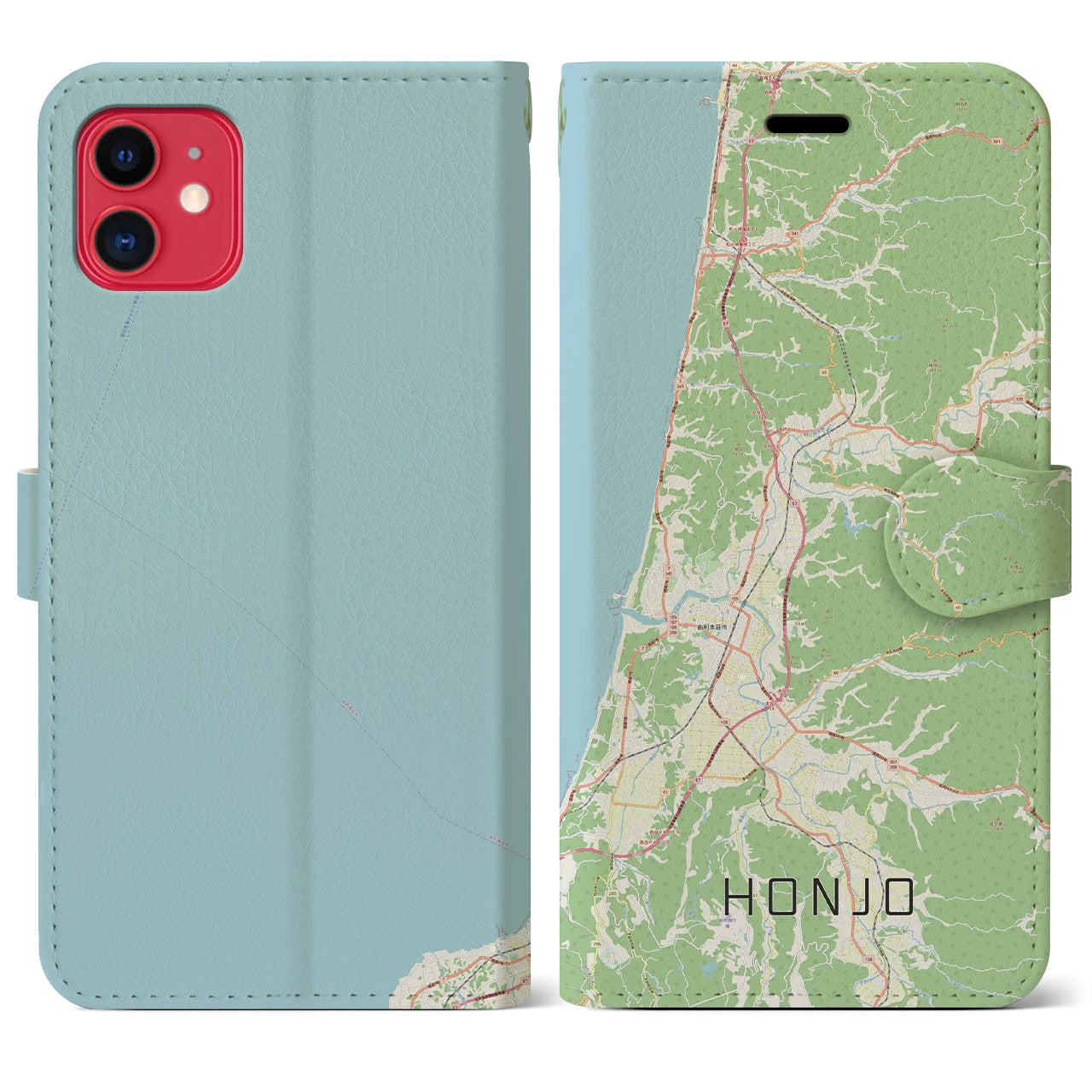 【本荘（秋田県）】地図柄iPhoneケース（手帳タイプ）ナチュラル・iPhone 11 用