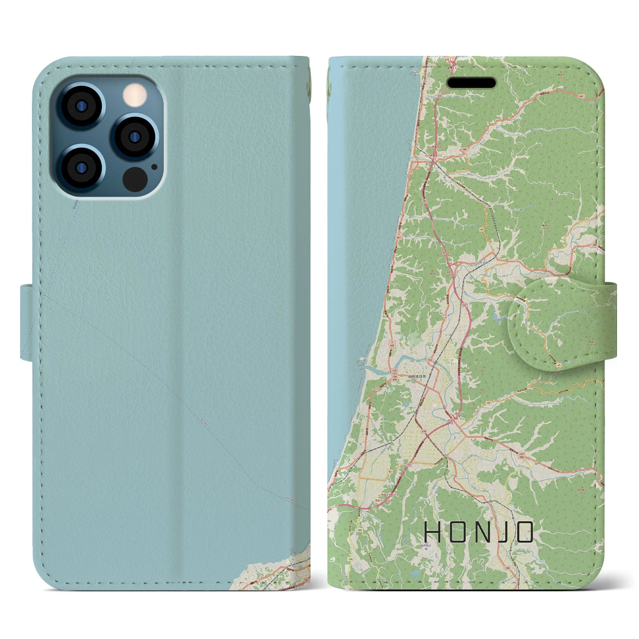 【本荘（秋田県）】地図柄iPhoneケース（手帳タイプ）ナチュラル・iPhone 12 / 12 Pro 用