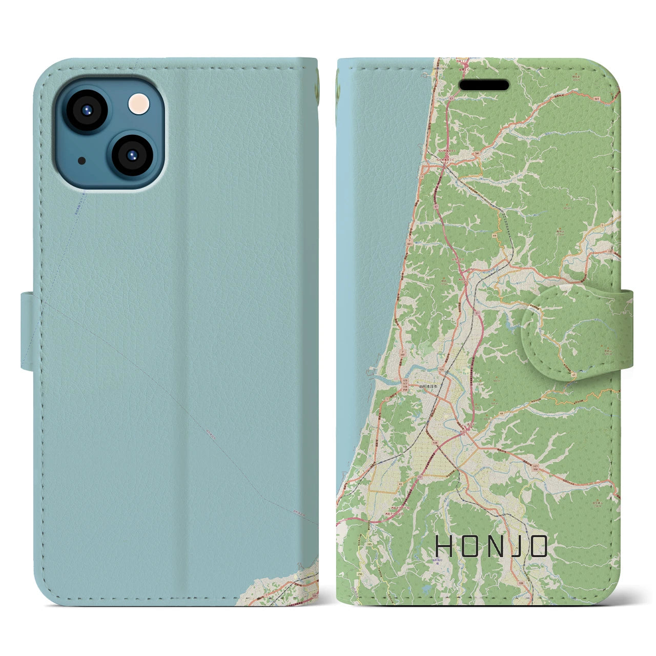 【本荘（秋田県）】地図柄iPhoneケース（手帳タイプ）ナチュラル・iPhone 13 用