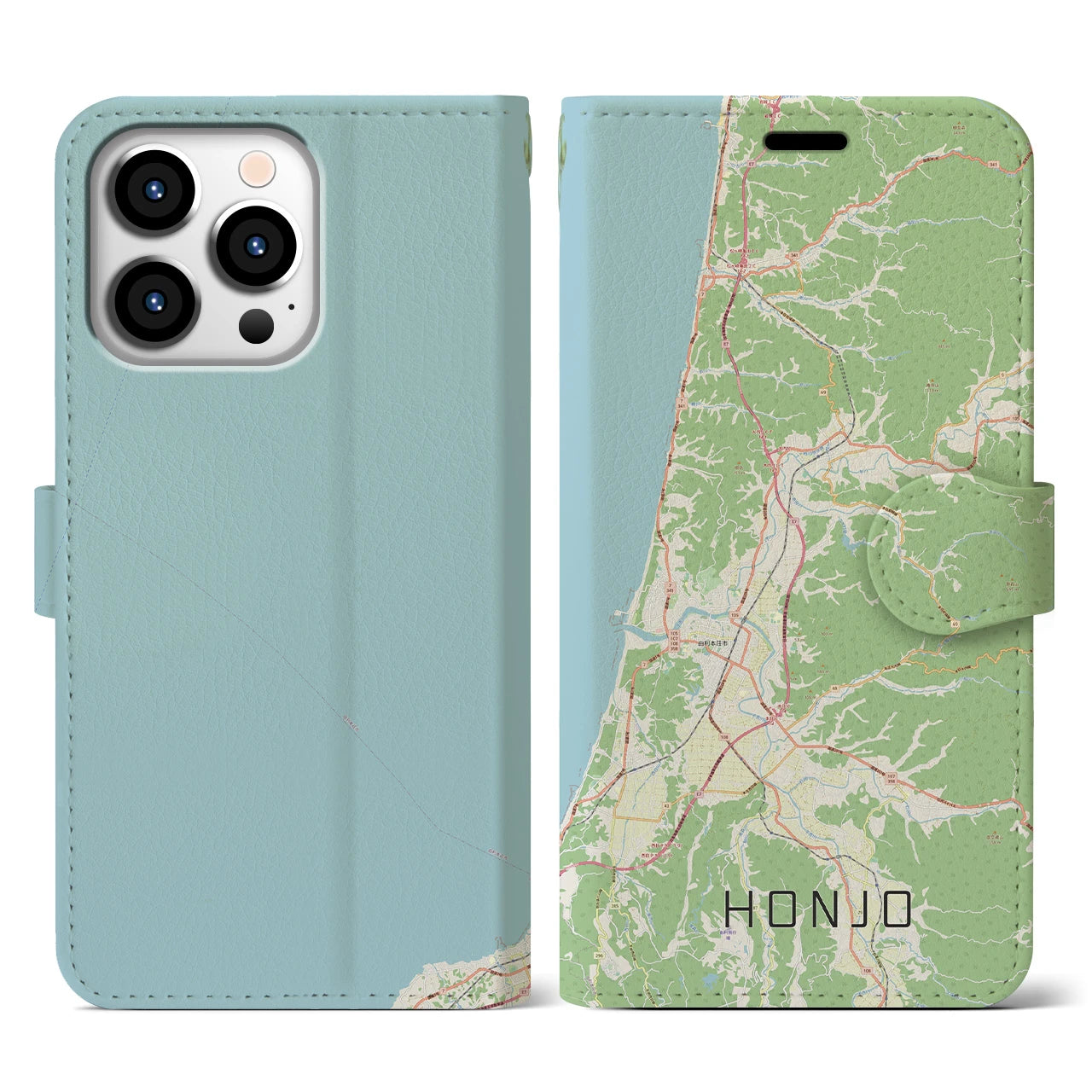 【本荘（秋田県）】地図柄iPhoneケース（手帳タイプ）ナチュラル・iPhone 13 Pro 用