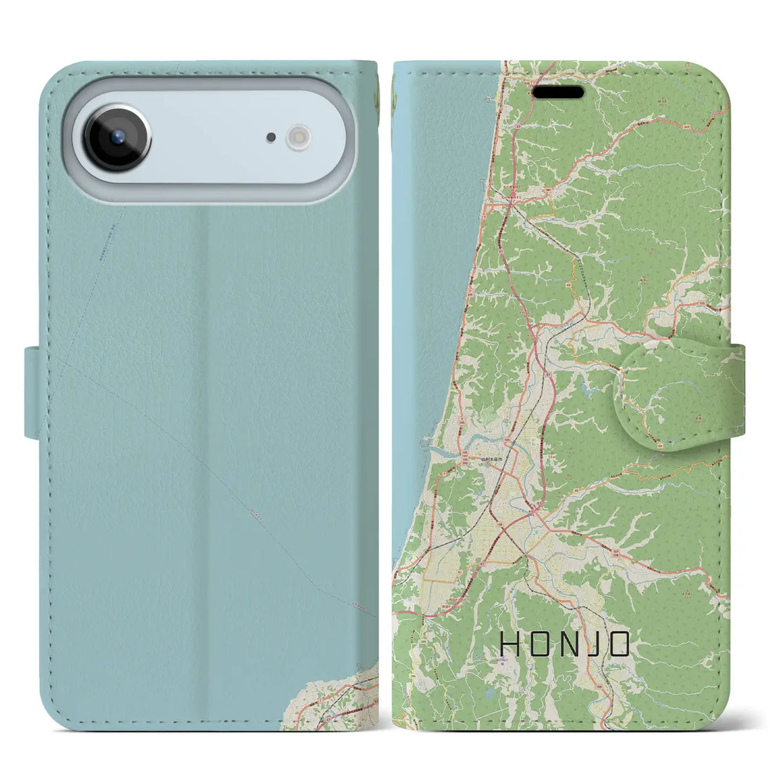 【本荘（秋田県）】地図柄iPhoneケース（手帳タイプ）ナチュラル・iPhone 17 Pro Max 用