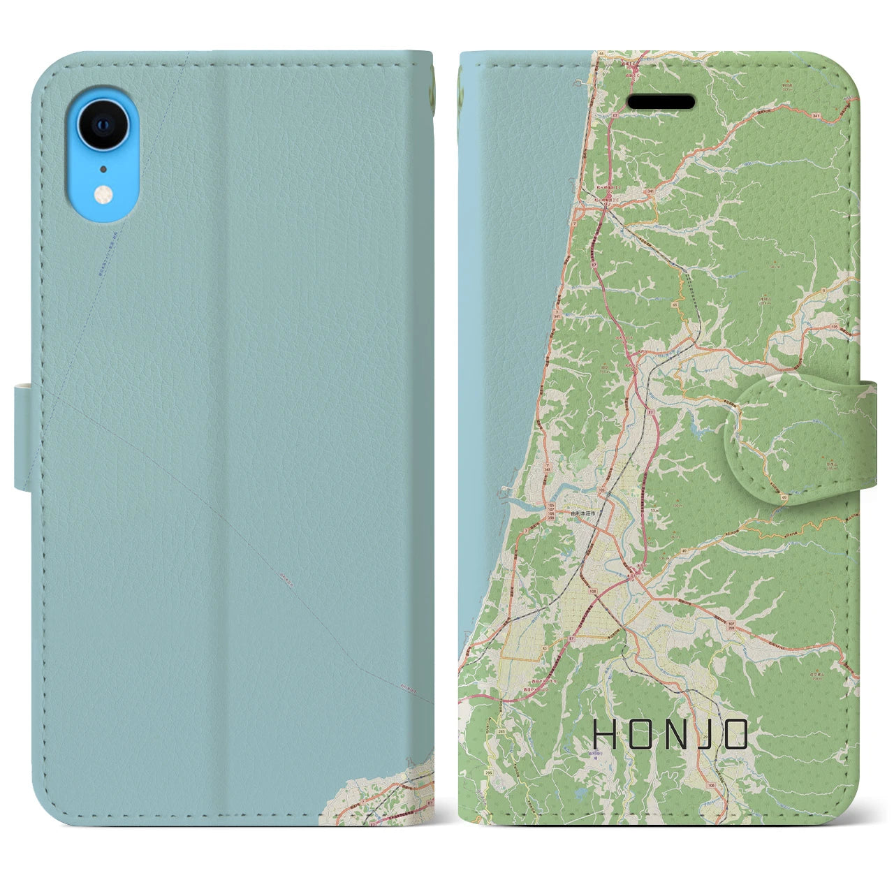 【本荘（秋田県）】地図柄iPhoneケース（手帳タイプ）ナチュラル・iPhone XR 用