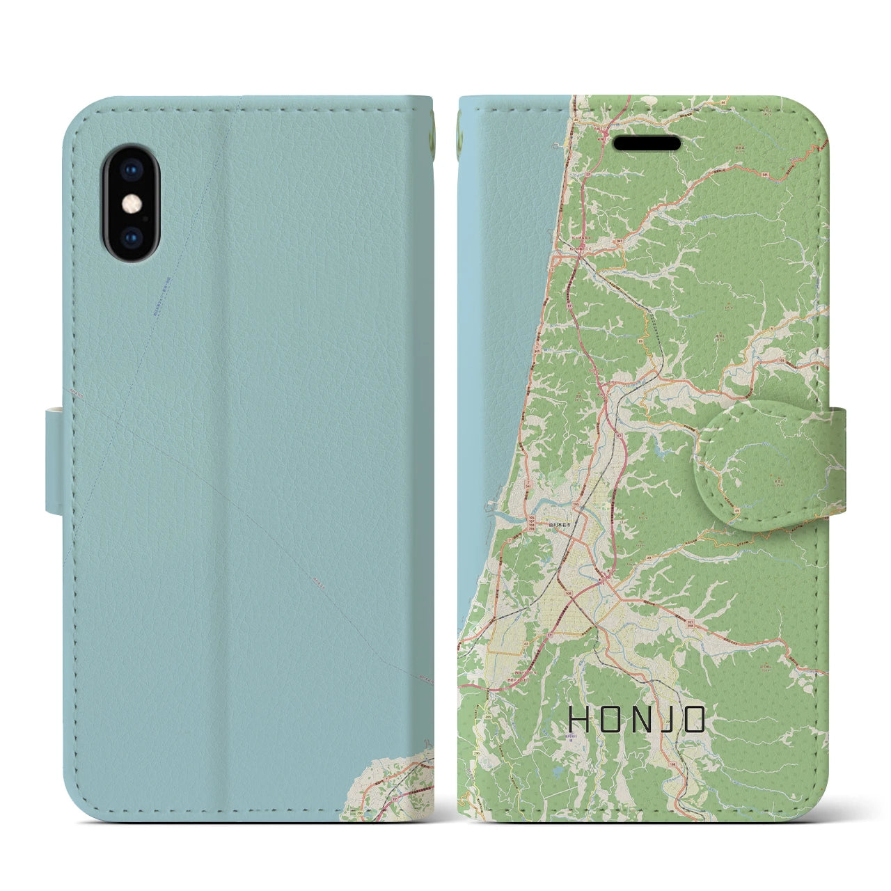 【本荘（秋田県）】地図柄iPhoneケース（手帳タイプ）ナチュラル・iPhone XS / X 用