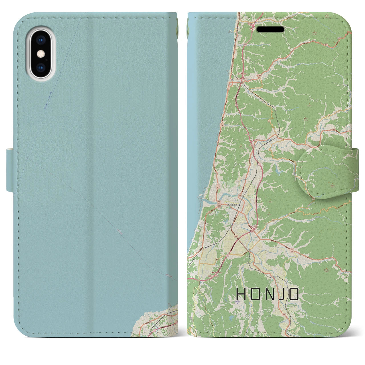 【本荘（秋田県）】地図柄iPhoneケース（手帳タイプ）ナチュラル・iPhone XS Max 用