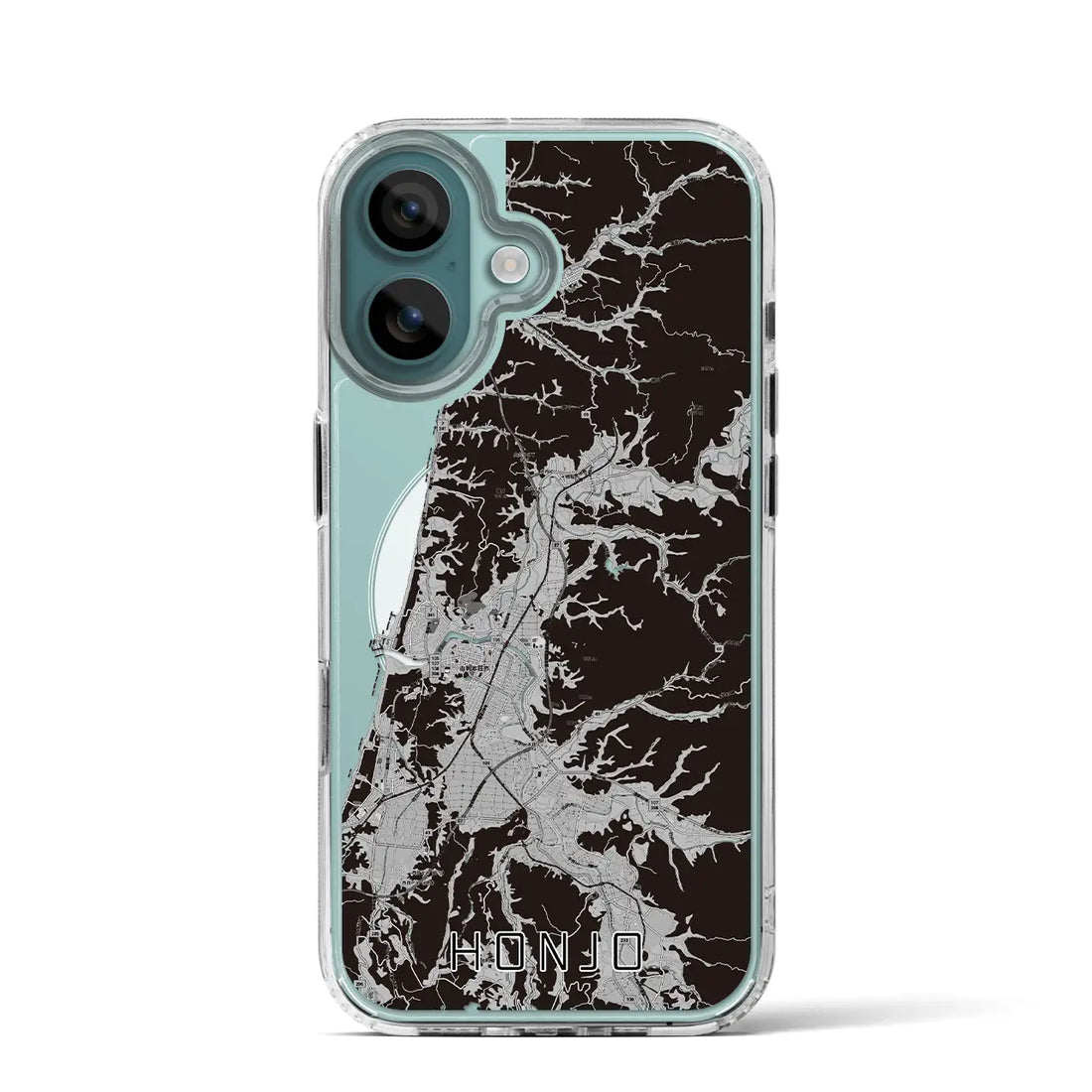 【本荘(秋田県)】地図柄iPhoneケース(MagSafeタイプ)モノトーン・iPhone 16 Pro 用