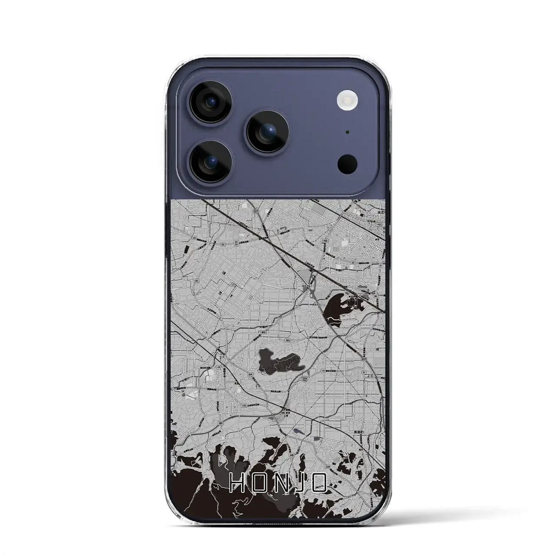 【本庄(埼玉県)】地図柄iPhoneケース(クリアタイプ)モノトーン・iPhone 17 Pro Max 用