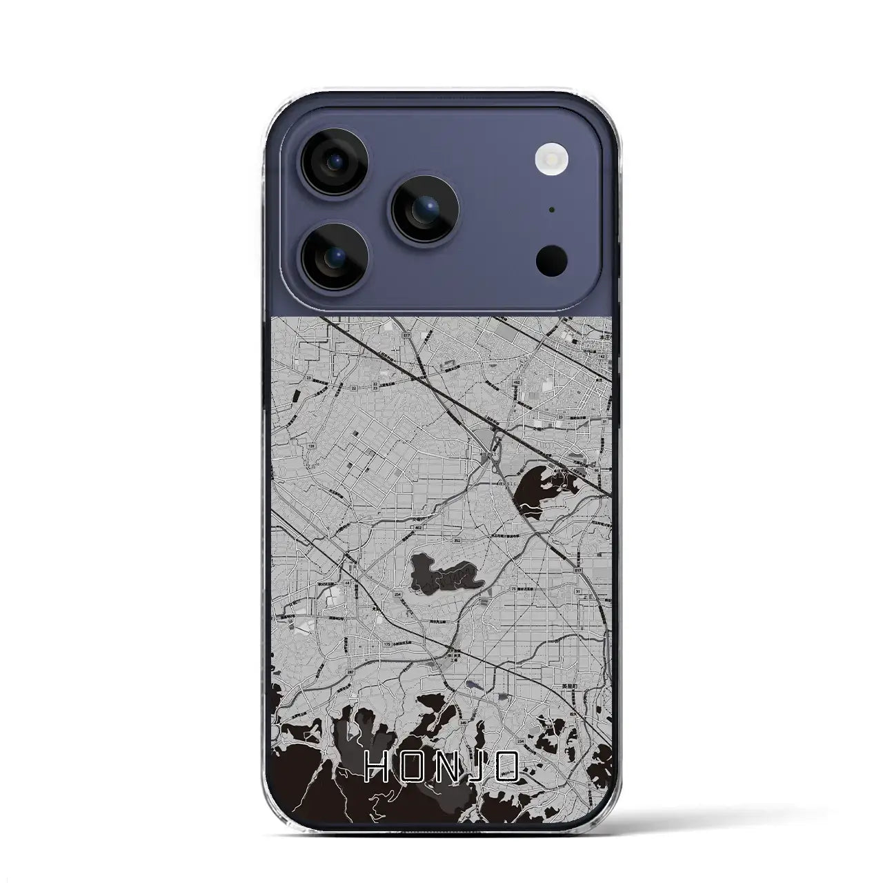 【本庄（埼玉県）】地図柄iPhoneケース（クリアタイプ）モノトーン・iPhone 17 Pro Max 用