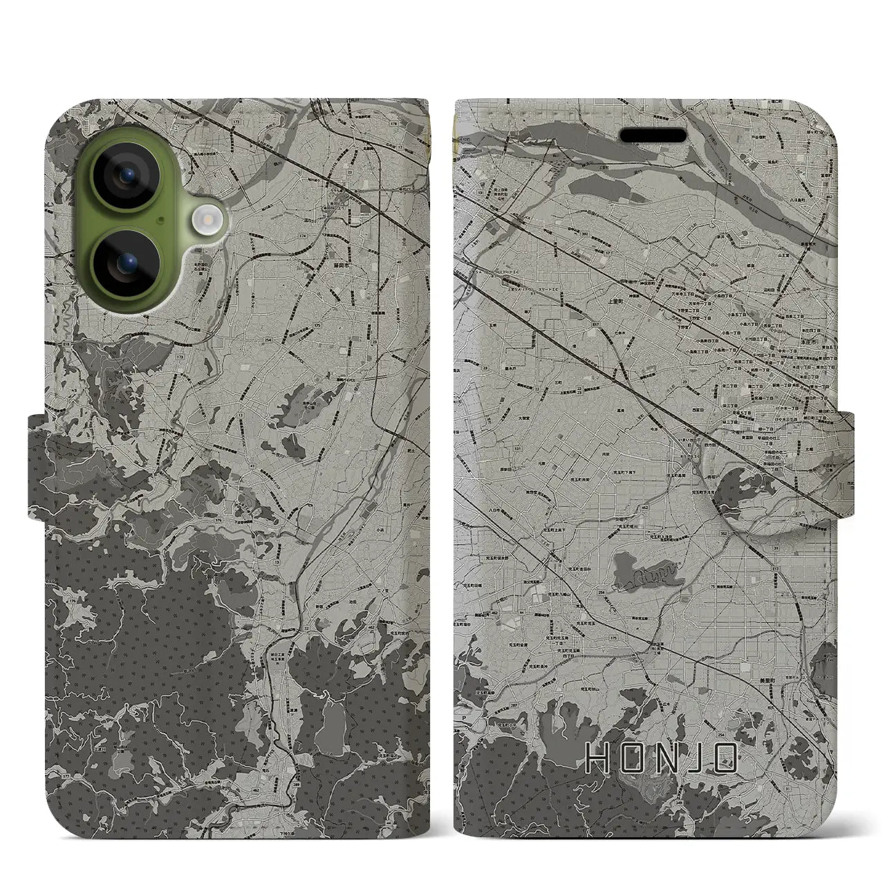 【本庄（埼玉県）】地図柄iPhoneケース（手帳タイプ）