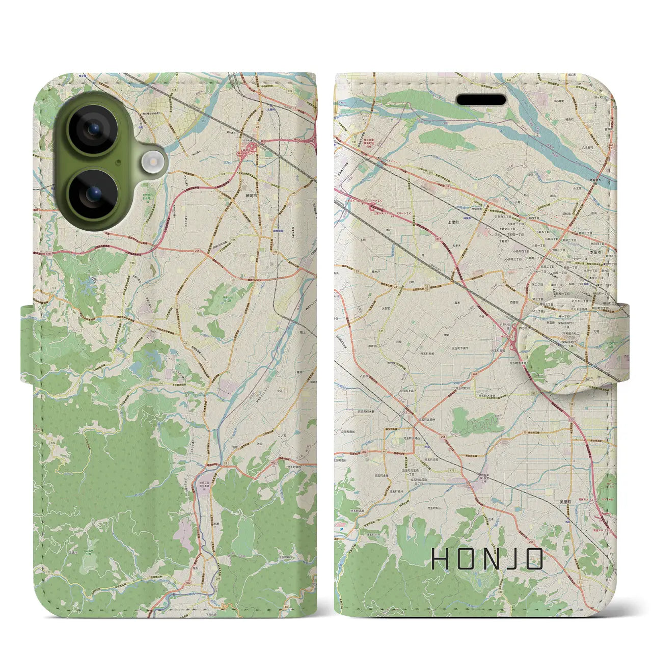 【本庄(埼玉県)】地図柄iPhoneケース(手帳タイプ)