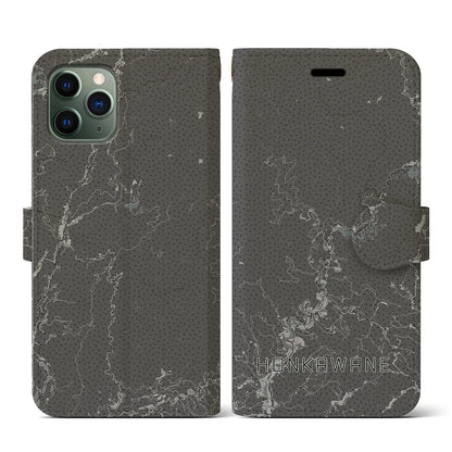 【本川根（静岡県）】地図柄iPhoneケース（手帳タイプ）モノトーン・iPhone 11 Pro 用