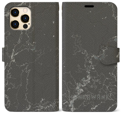 【本川根（静岡県）】地図柄iPhoneケース（手帳タイプ）モノトーン・iPhone 12 Pro Max 用