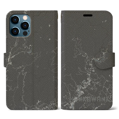 【本川根（静岡県）】地図柄iPhoneケース（手帳タイプ）モノトーン・iPhone 12 / 12 Pro 用