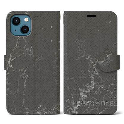 【本川根（静岡県）】地図柄iPhoneケース（手帳タイプ）モノトーン・iPhone 13 用