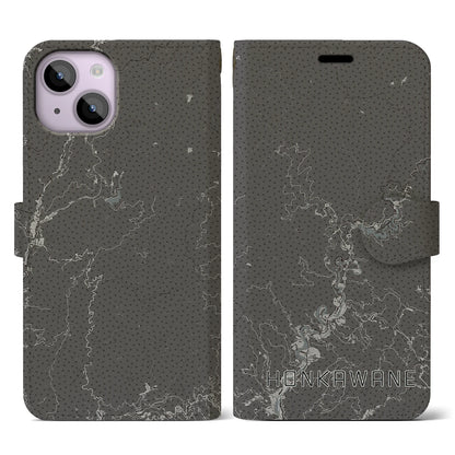 【本川根（静岡県）】地図柄iPhoneケース（手帳タイプ）モノトーン・iPhone 14 用
