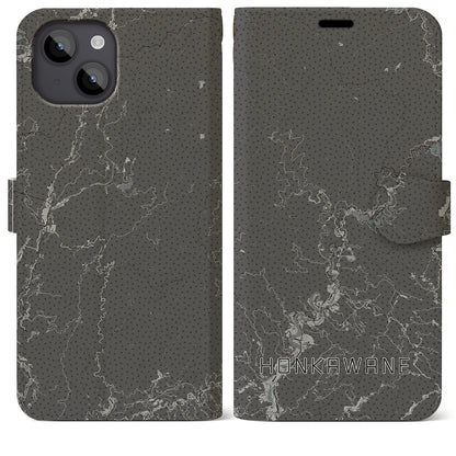 【本川根（静岡県）】地図柄iPhoneケース（手帳タイプ）モノトーン・iPhone 14 Plus 用