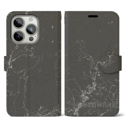 【本川根（静岡県）】地図柄iPhoneケース（手帳タイプ）モノトーン・iPhone 15 Pro 用