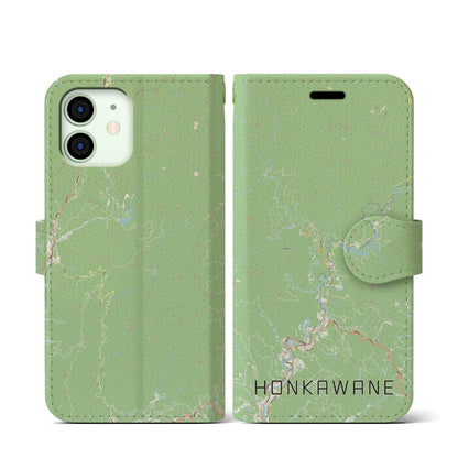 【本川根（静岡県）】地図柄iPhoneケース（手帳タイプ）ナチュラル・iPhone 12 mini 用