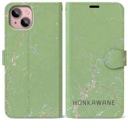 【本川根（静岡県）】地図柄iPhoneケース（手帳タイプ）ナチュラル・iPhone 15 Plus 用