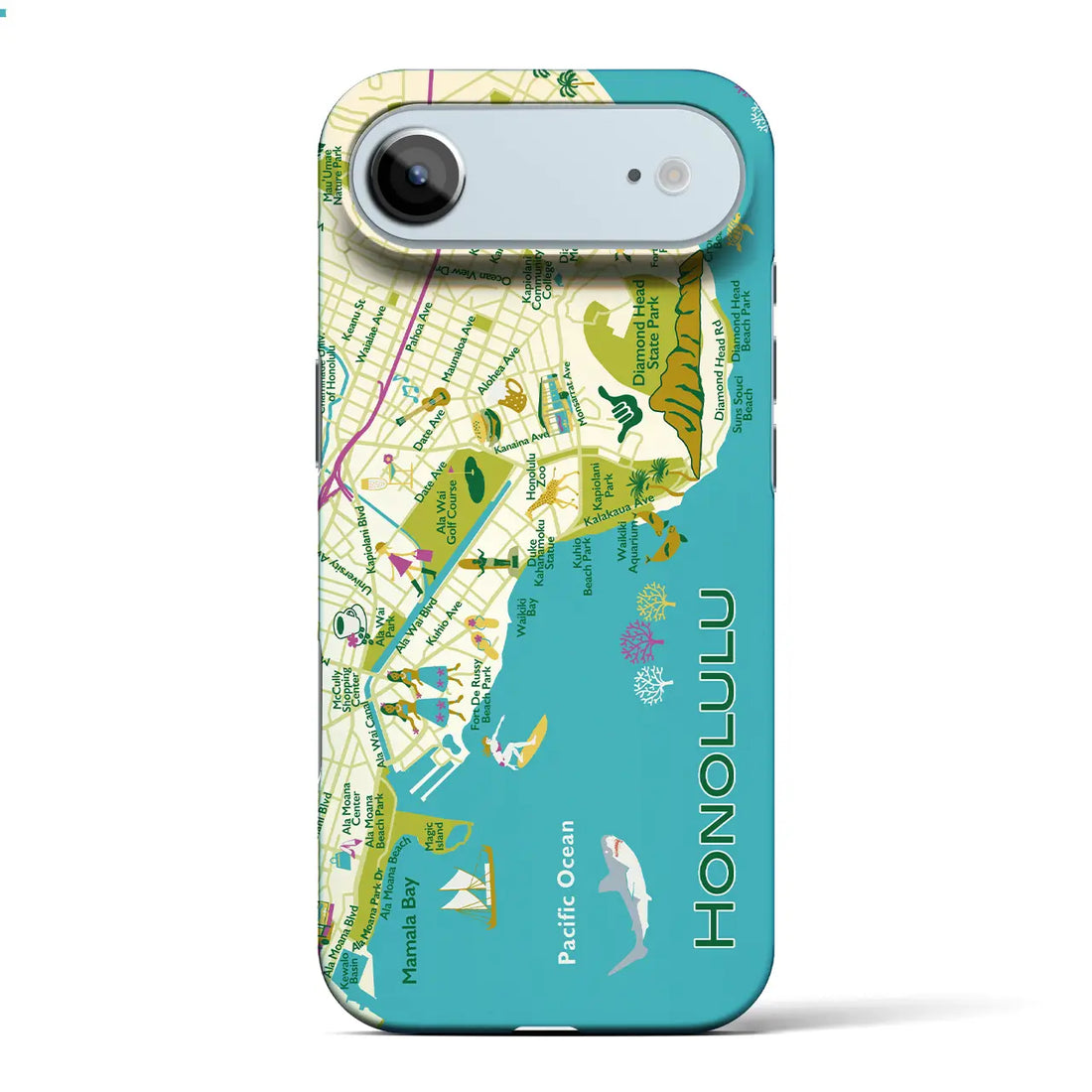 【ホノルル（イラスト）】イラストマップiPhoneケース（バックカバータイプ）ブライト・iPhone 17 Pro Max 用
