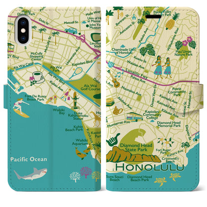 【ホノルル（イラスト）】イラストマップiPhoneケース（手帳タイプ）ブライト・iPhone XS Max 用