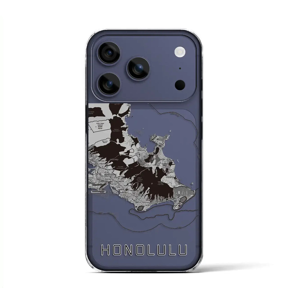 【ホノルル2（アメリカ）】地図柄iPhoneケース（クリアタイプ）モノトーン・iPhone 17 Pro Max 用