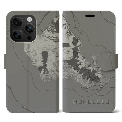 【ホノルル2（アメリカ）】地図柄iPhoneケース（手帳タイプ）モノトーン・iPhone 16 用