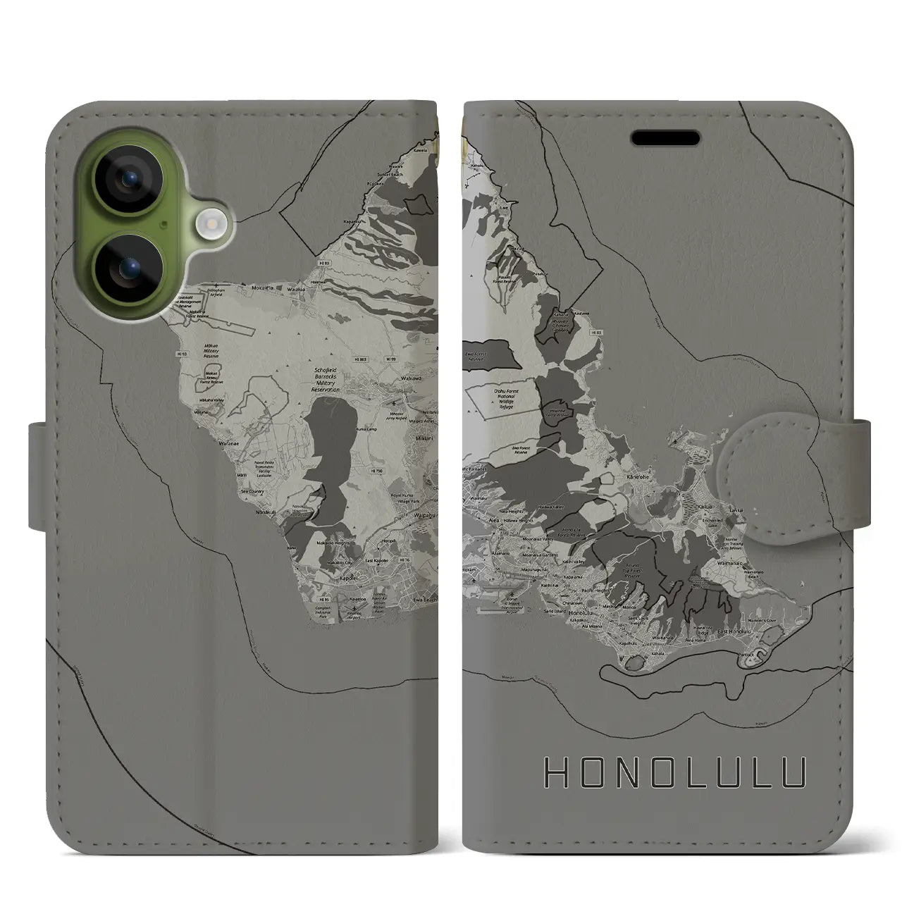 【ホノルル2（アメリカ）】地図柄iPhoneケース（手帳タイプ）