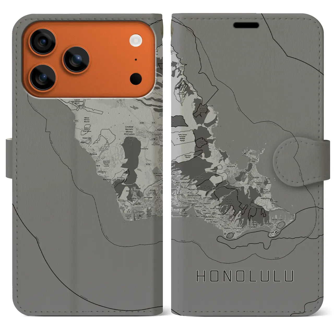 【ホノルル2（アメリカ）】地図柄iPhoneケース（手帳タイプ）