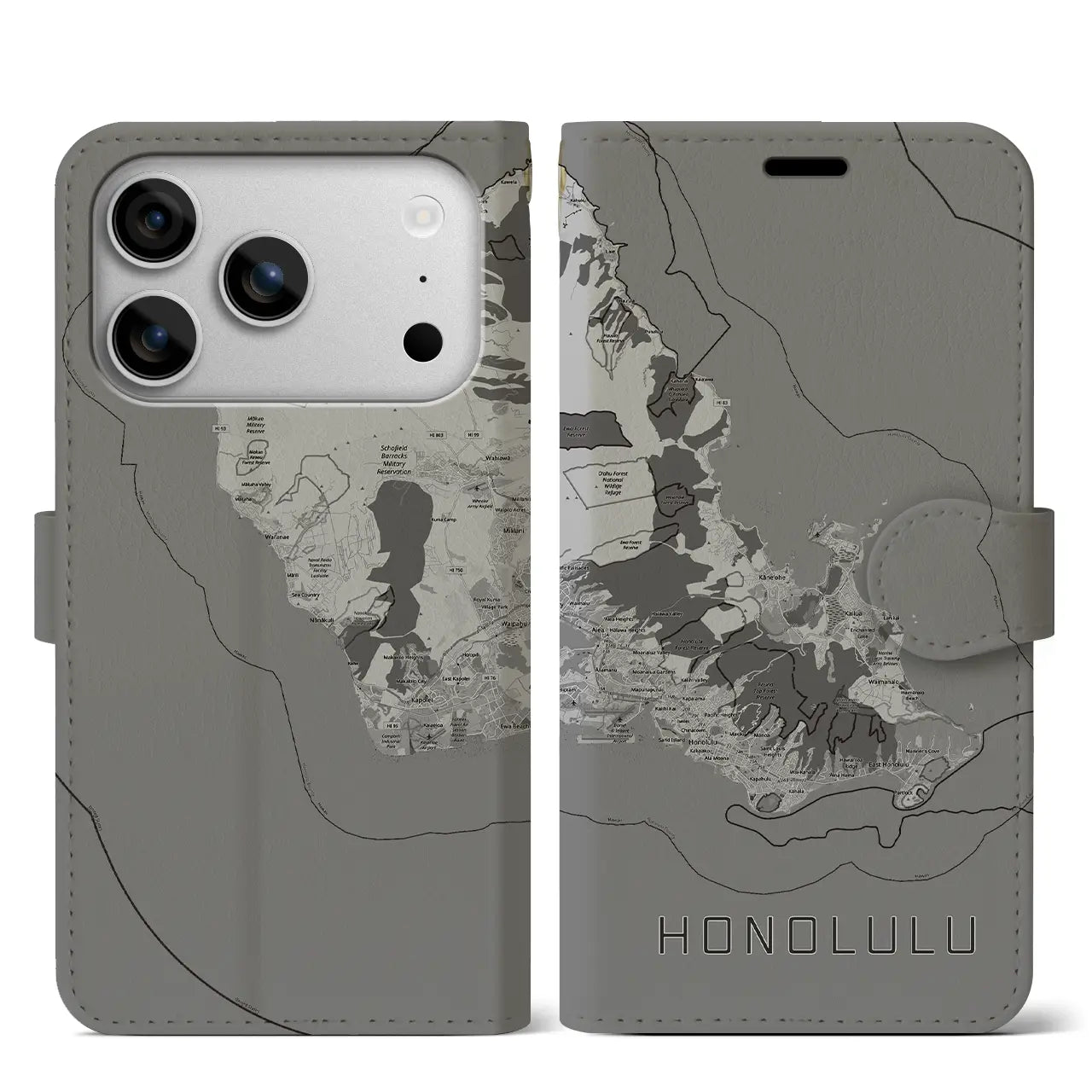 【ホノルル2（アメリカ）】地図柄iPhoneケース（手帳タイプ）