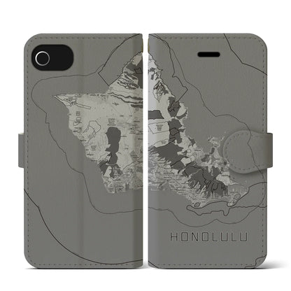 【ホノルル2（アメリカ）】地図柄iPhoneケース（手帳タイプ）モノトーン・iPhone SE（第3 / 第2世代） / 8 / 7 / 6s / 6 用