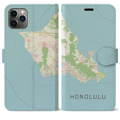 【ホノルル2（アメリカ）】地図柄iPhoneケース（手帳タイプ）ナチュラル・iPhone 11 Pro Max 用