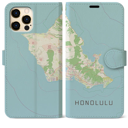【ホノルル2（アメリカ）】地図柄iPhoneケース（手帳タイプ）ナチュラル・iPhone 12 Pro Max 用