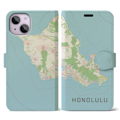 【ホノルル2（アメリカ）】地図柄iPhoneケース（手帳タイプ）ナチュラル・iPhone 14 用