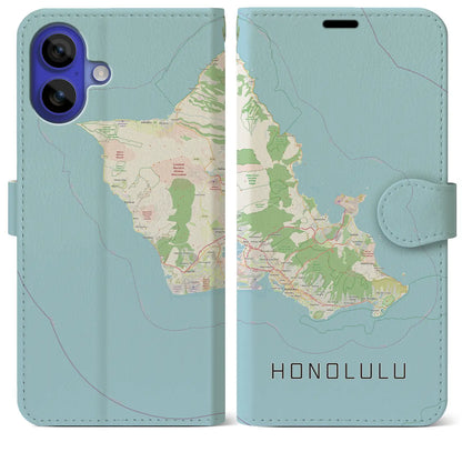 【ホノルル2（アメリカ）】地図柄iPhoneケース（手帳タイプ）ナチュラル・iPhone 16 Pro Max 用