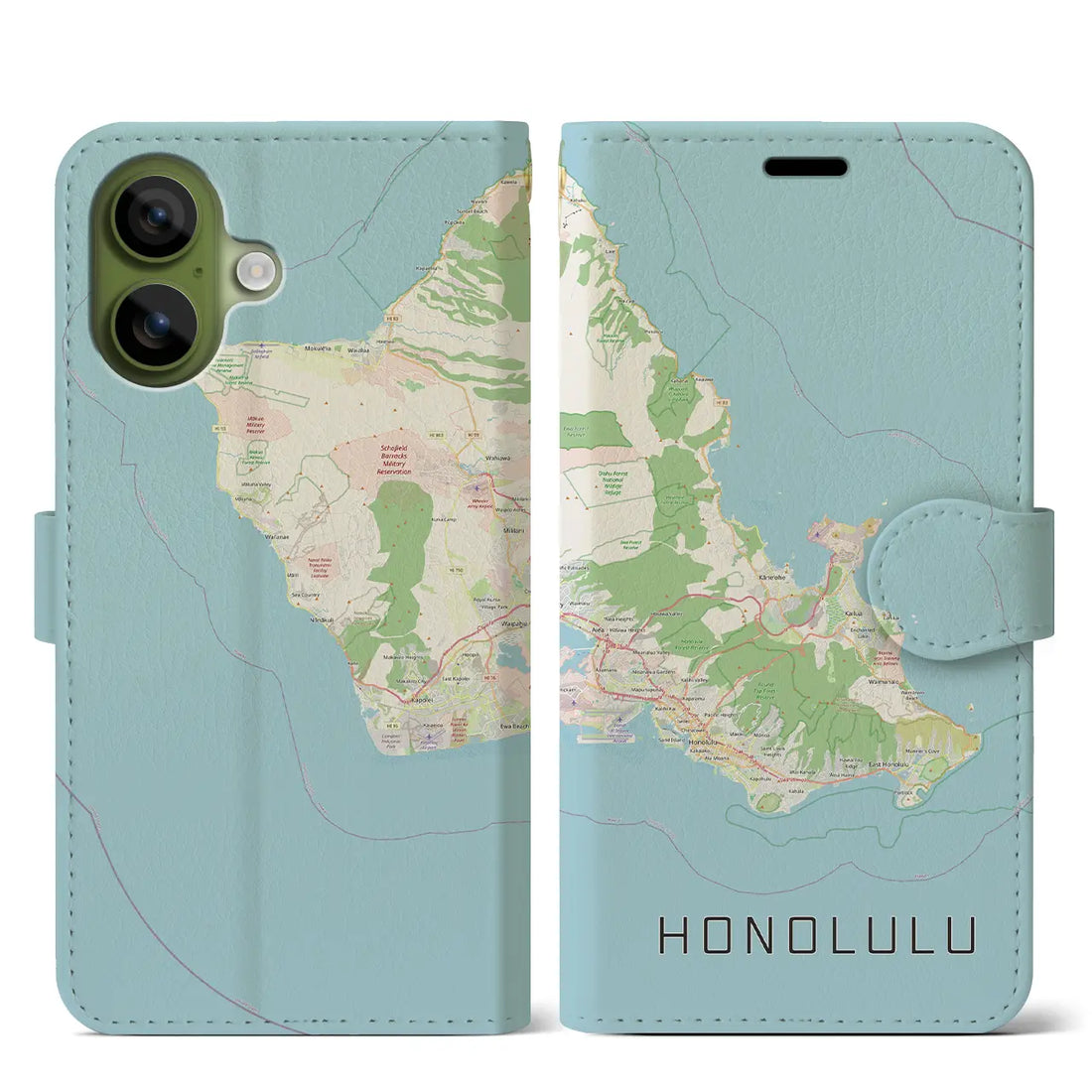 【ホノルル2(アメリカ)】地図柄iPhoneケース(手帳タイプ)モノトーン・iPhone 17 Pro Max 用