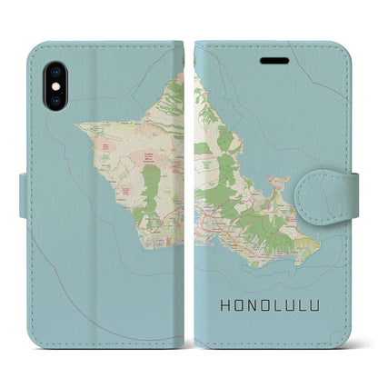 【ホノルル2（アメリカ）】地図柄iPhoneケース（手帳タイプ）ナチュラル・iPhone XS / X 用
