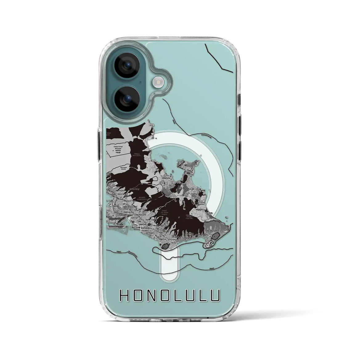 【ホノルル2（アメリカ）】地図柄iPhoneケース（MagSafeタイプ）モノトーン・iPhone 16 Pro 用