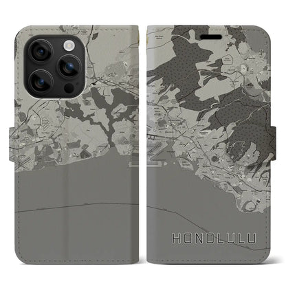 【ホノルル（アメリカ）】地図柄iPhoneケース（手帳タイプ）モノトーン・iPhone 16 用