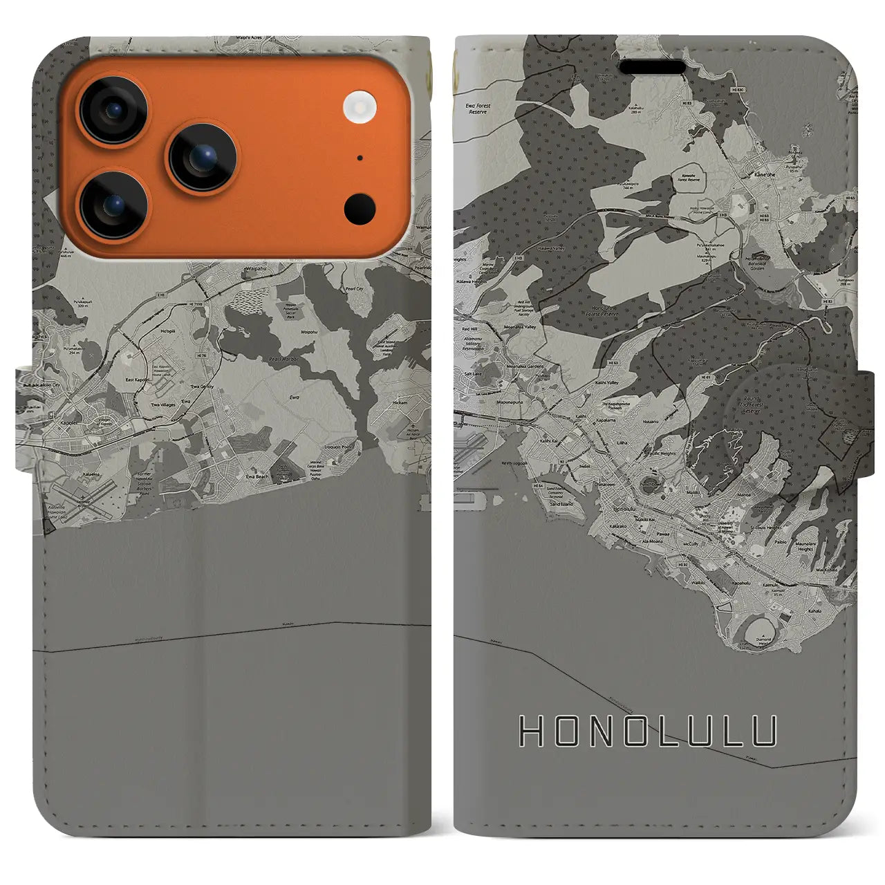 【ホノルル（アメリカ）】地図柄iPhoneケース（手帳タイプ）