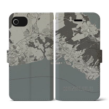 【ホノルル（アメリカ）】地図柄iPhoneケース（手帳タイプ）モノトーン・iPhone SE（第3 / 第2世代） / 8 / 7 / 6s / 6 用