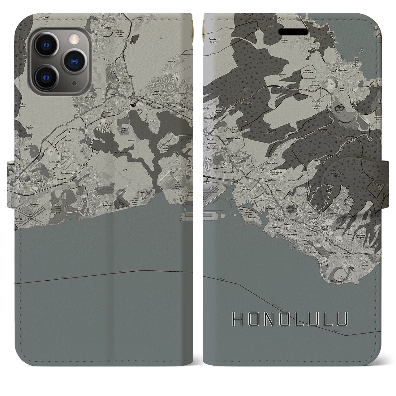 【ホノルル（アメリカ）】地図柄iPhoneケース（手帳タイプ）