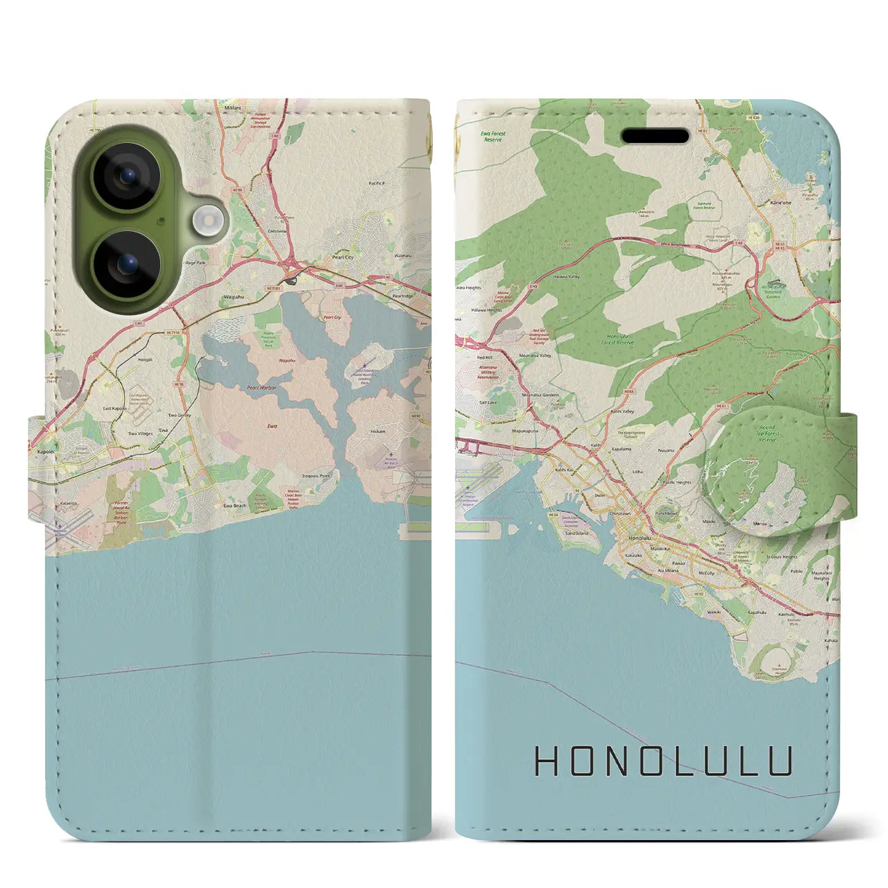 【ホノルル（アメリカ）】地図柄iPhoneケース（手帳タイプ）